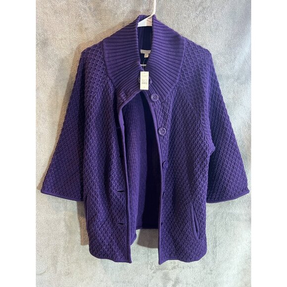 Talbots Women's Medium Button Cardigan Sweater Royal Purple Chunky Knit Cotton - Picture 1 of 5